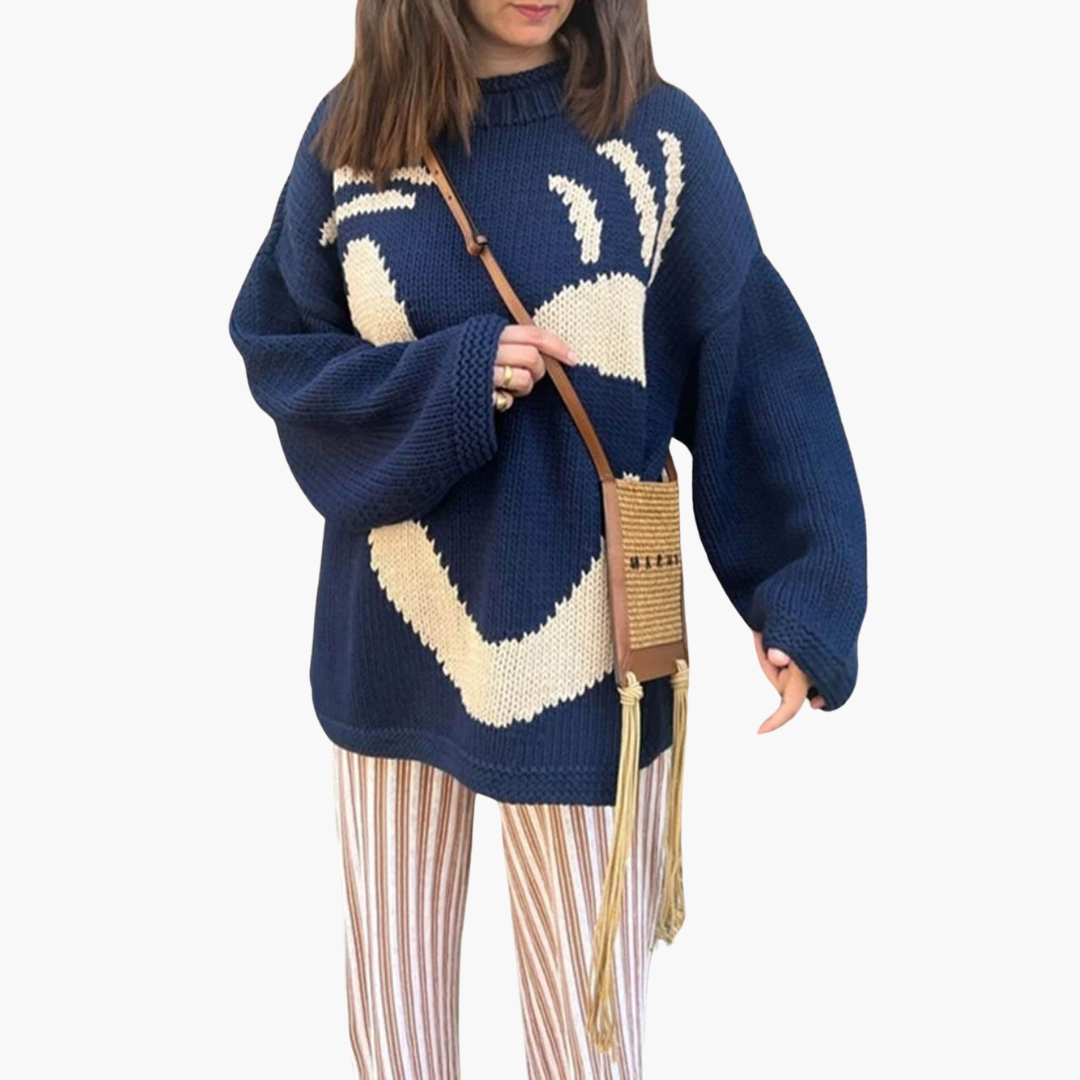 Strickpullover für Damen - mit Oversize-Passform und Smiley-Motiv