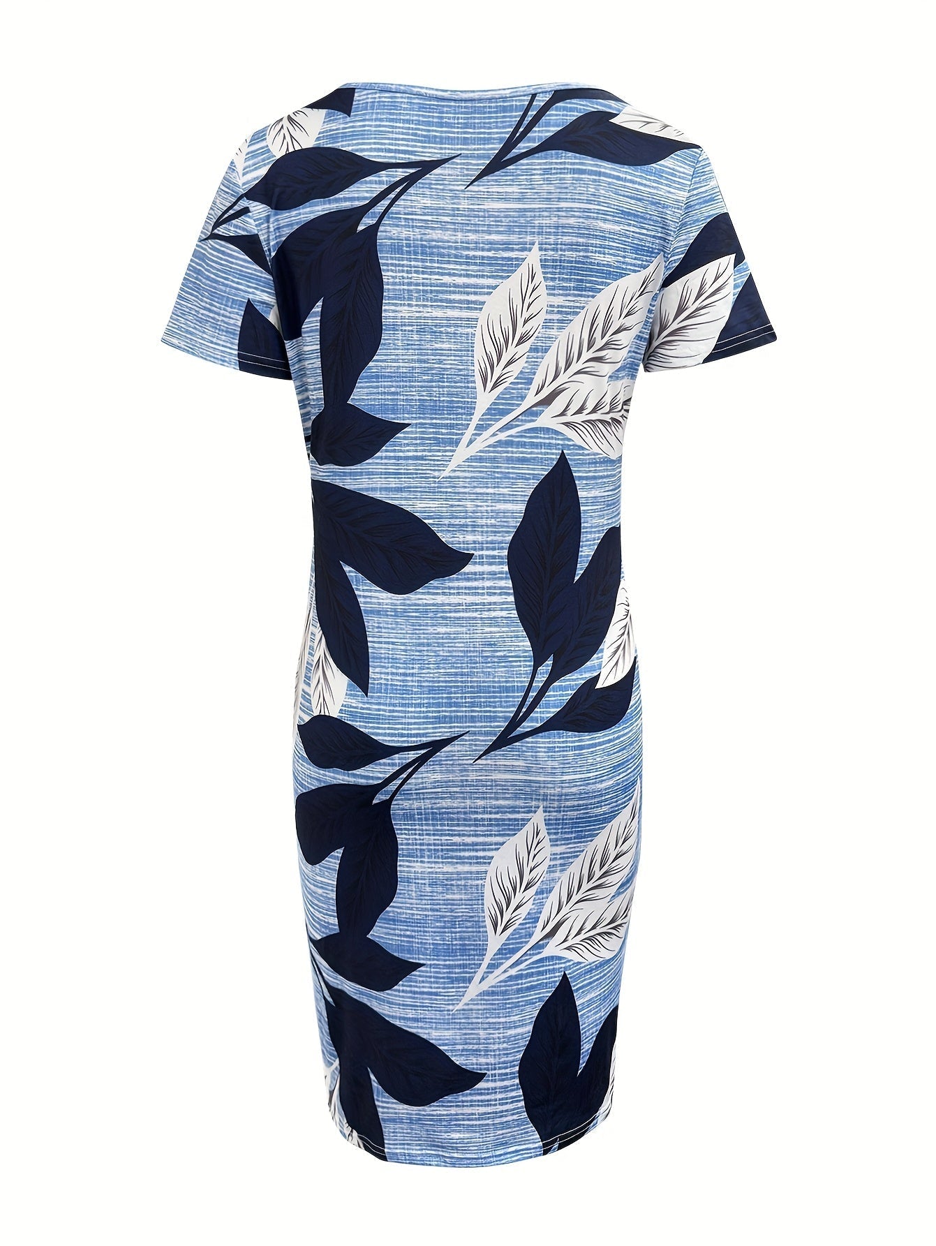 Bodycon Kleid mit kurzen Ärmeln Blattdruck Blau