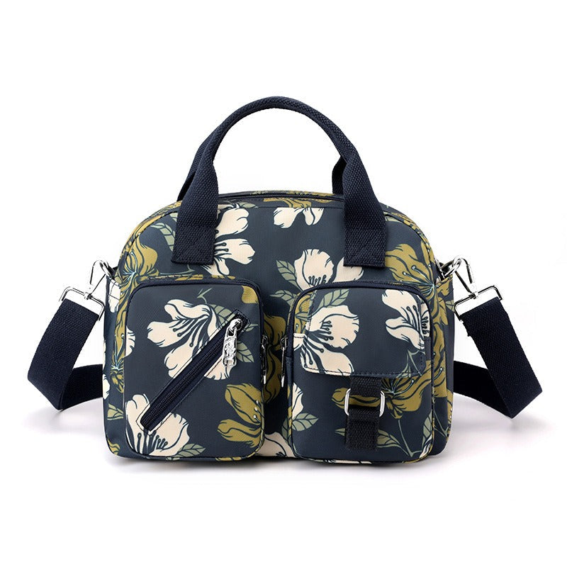 Damen Umhängetasche mit mehreren Fächern und Blumendruck - Elora