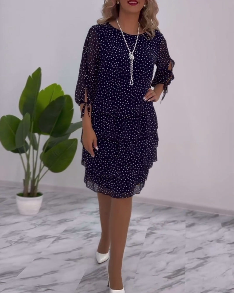 Eralyn – Polka Kleid Mit Stufenrock Und Gebundenen Ärmeln