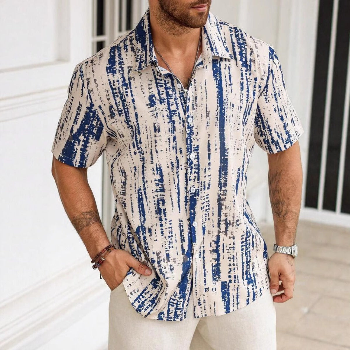 Herrenhemd aus Viskose mit abstraktem Aufdruck im Freizeitstil - Mateo