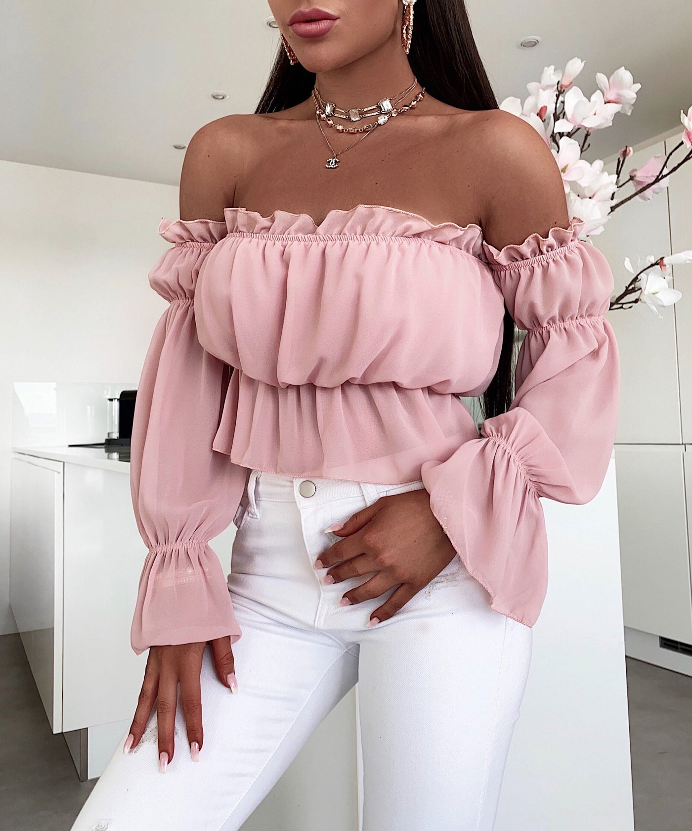 Crop Rosa Top mit verspielter Eleganz für Frauen