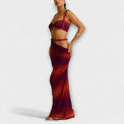 Jane - Elegantes Gradient Zopf Crop Top mit Overskirt Set