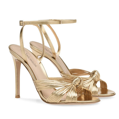Damen Metallic-Sandalen mit hohem Absatz und elegantem Knotenmuster - Daniela