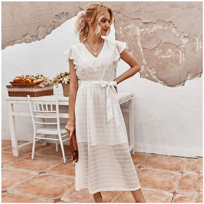 Damen Midikleid strukturierter Chiffon ausgestellter Schnitt - Adriana