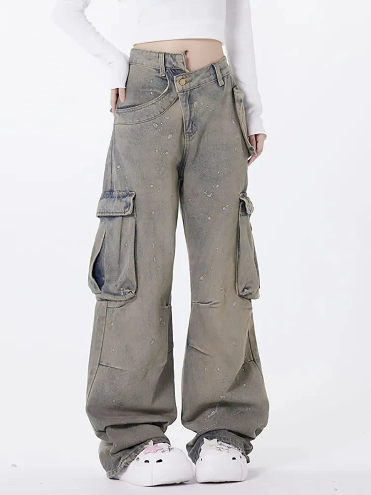 Retro Asymmetrische Waschjeans mit Einzigartigem Design für Frauen