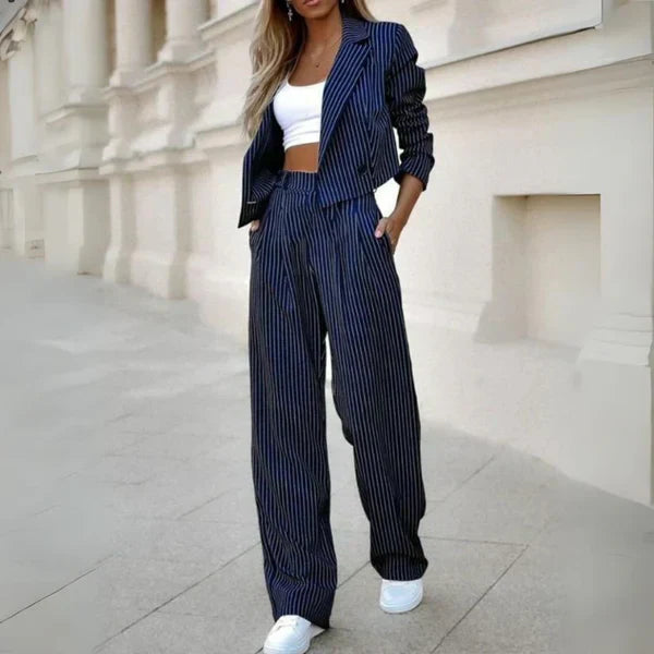 Blazer und Hosen Set mit Streifen für Frauen