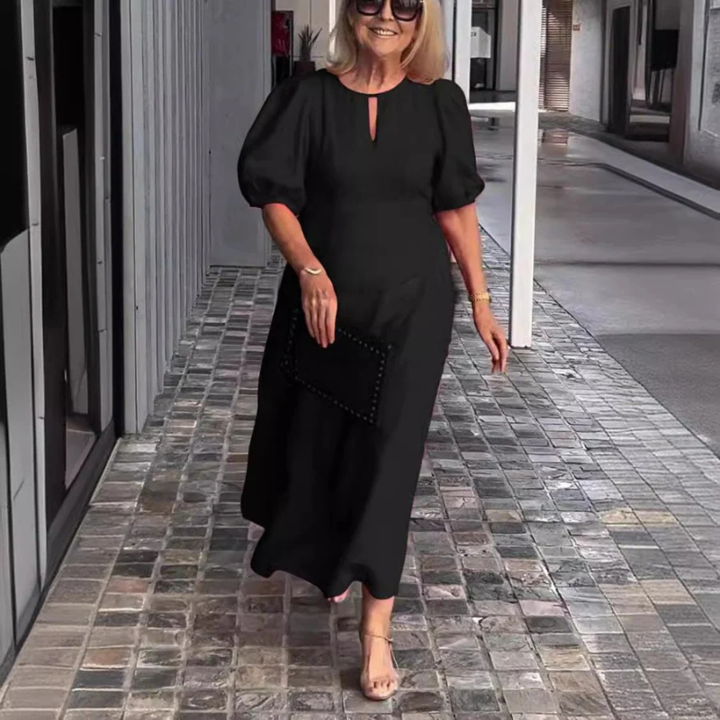 Stilvolles Kleid Mit Pufferärmeln Für Damen | Midi