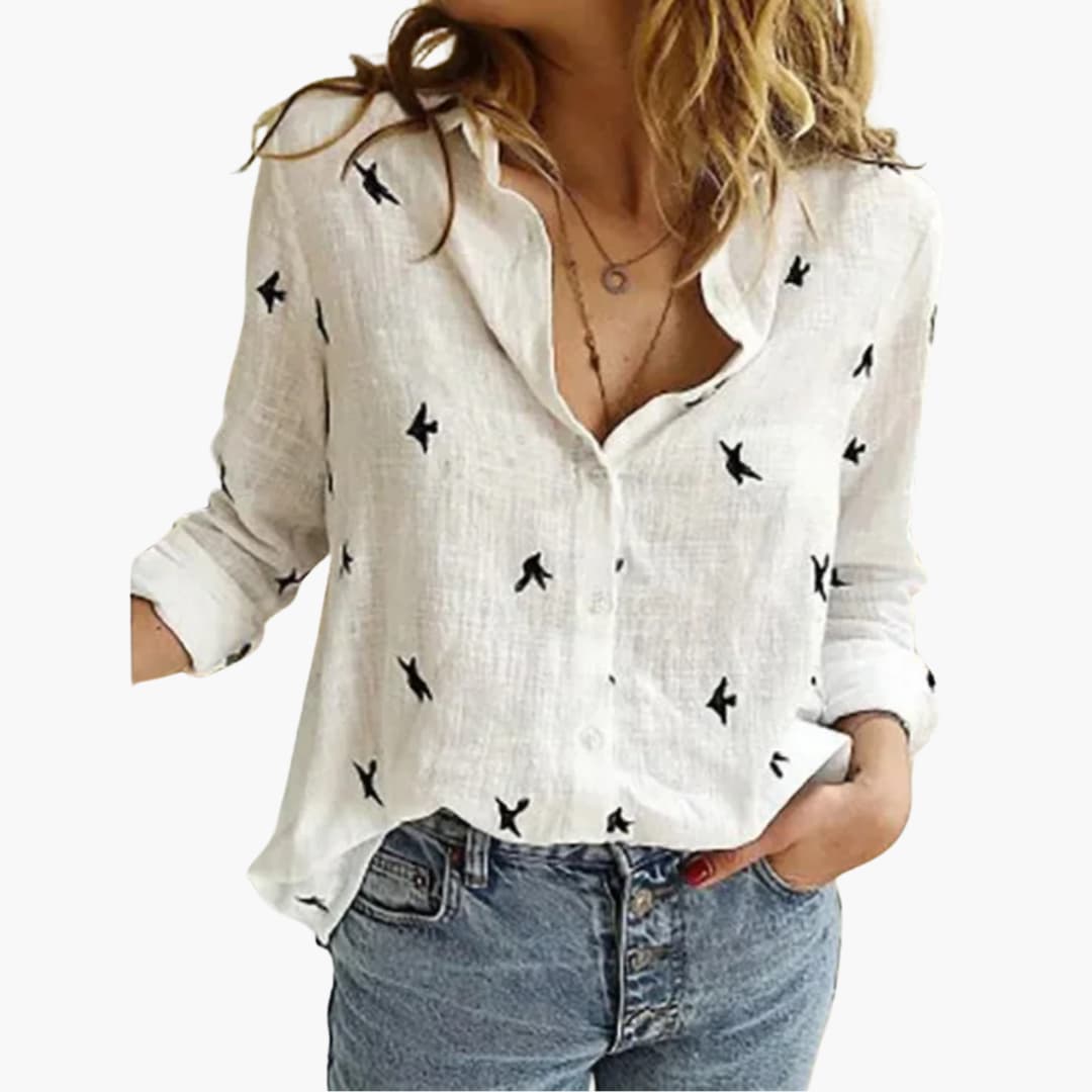 Langarm Damen-Bluse - Vintage Stil mit großen Punkten