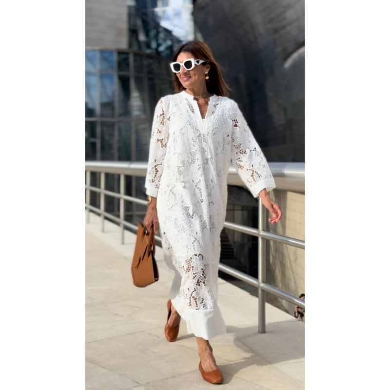Damen Spitzenkleid Mit 3/4 Ärmeln | Maxi