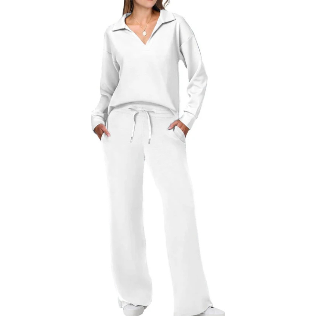 Zweiteiliges Damen Set Mit V-ausschnitt Und Lockerer Hose | Schick