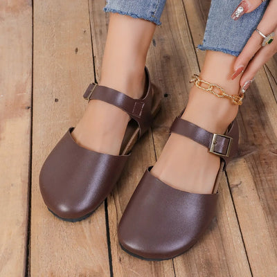 Damen flache Sandalen mit geschlossener Spitze und Schnalle - Martina