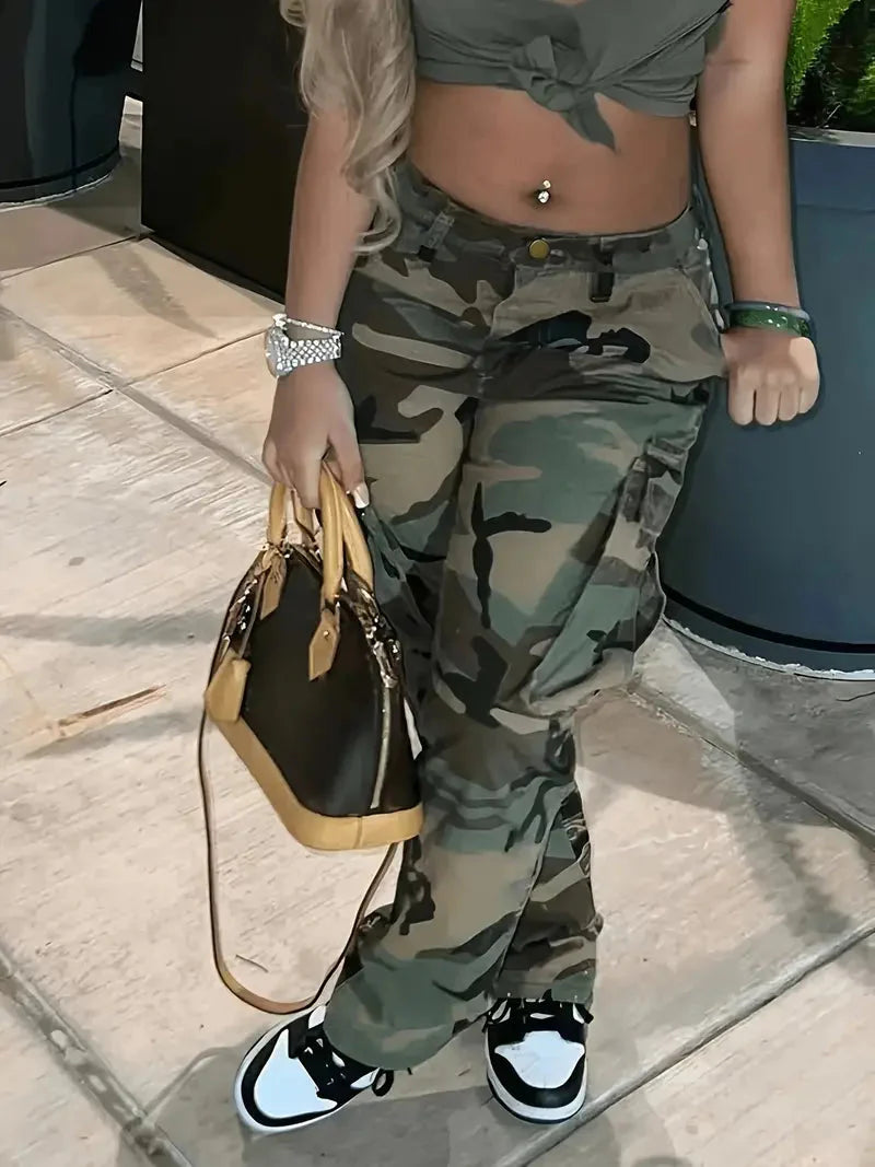 Camouflage Cargo Jeans mit leichtem Tragegefühl für Frühling Sommer für Frauen
