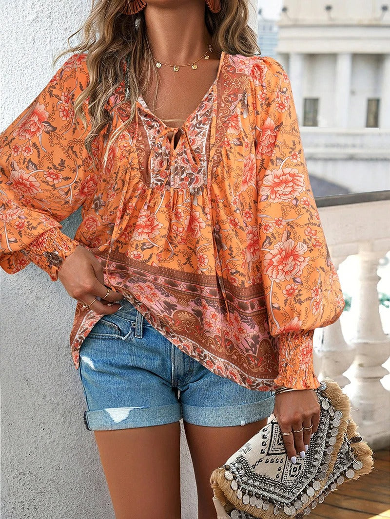 Boho Bluse mit romantischem Print und luftigem Stoff für Frauen