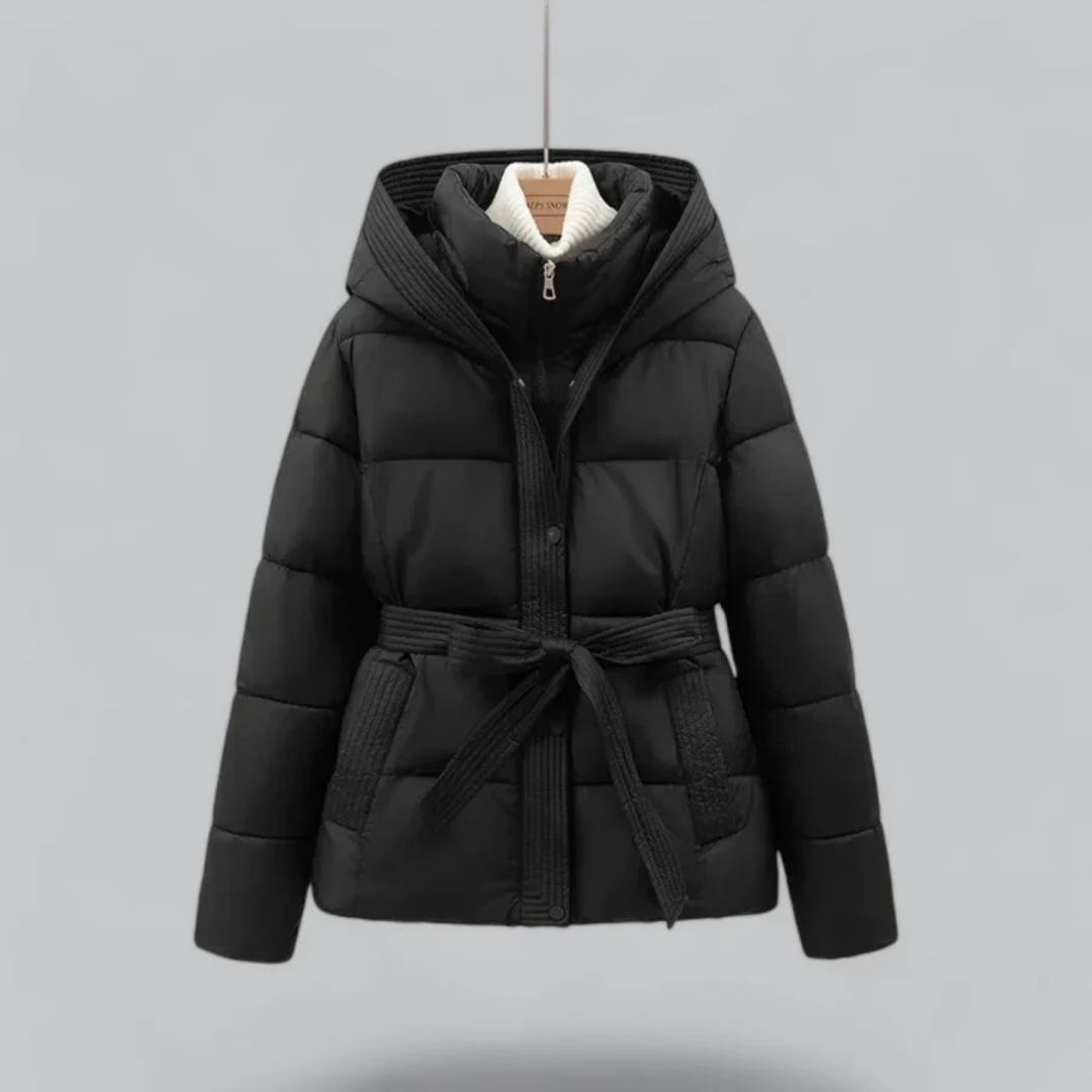 Damen Warme Gürtel Kapuzen Puffer Jacke | Winter