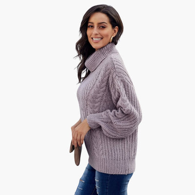 Damen pullover mit Rollkragen und Zopfmuster
