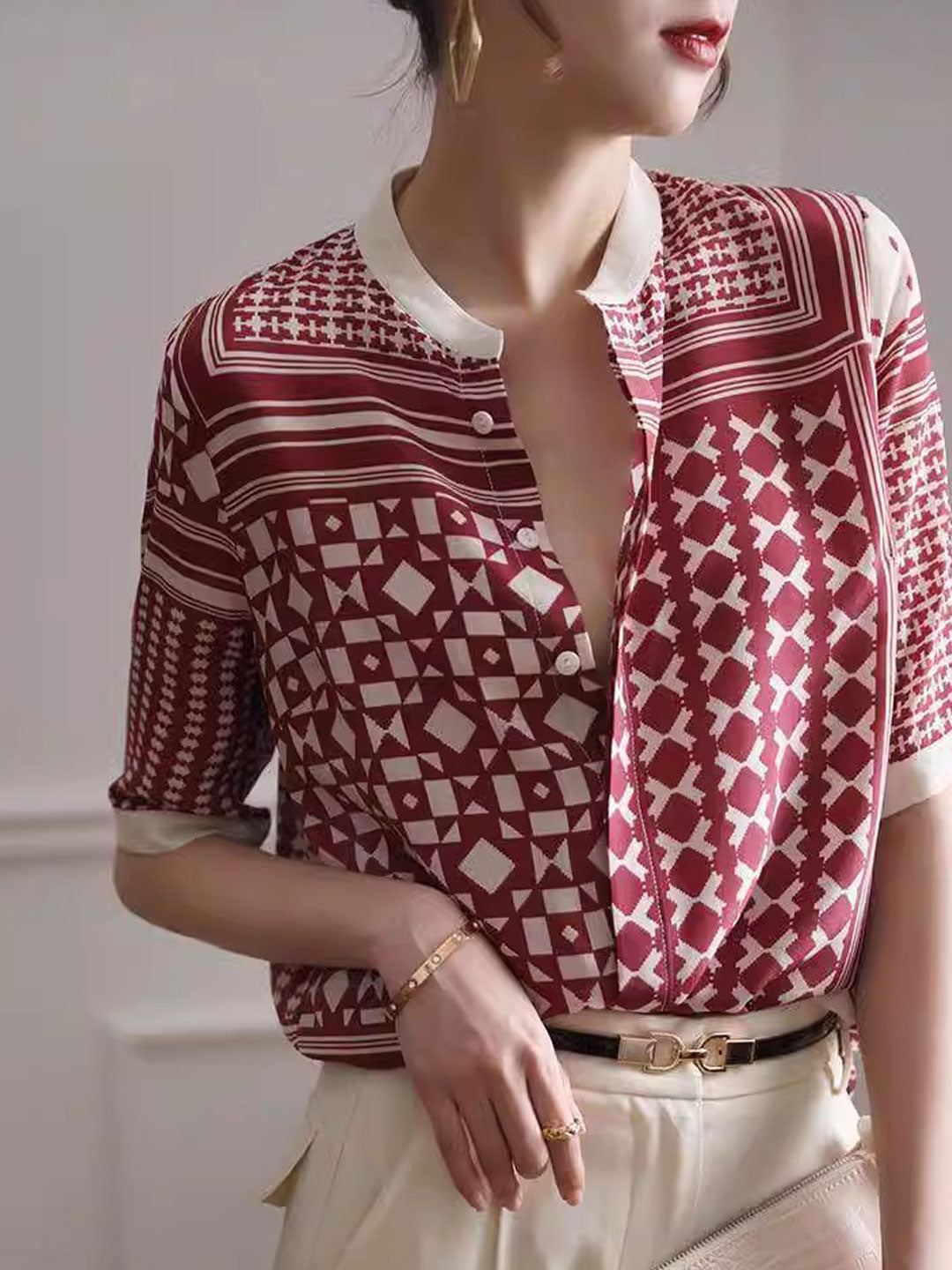 Retro Hemd mit Karos und Streifen für Frauen