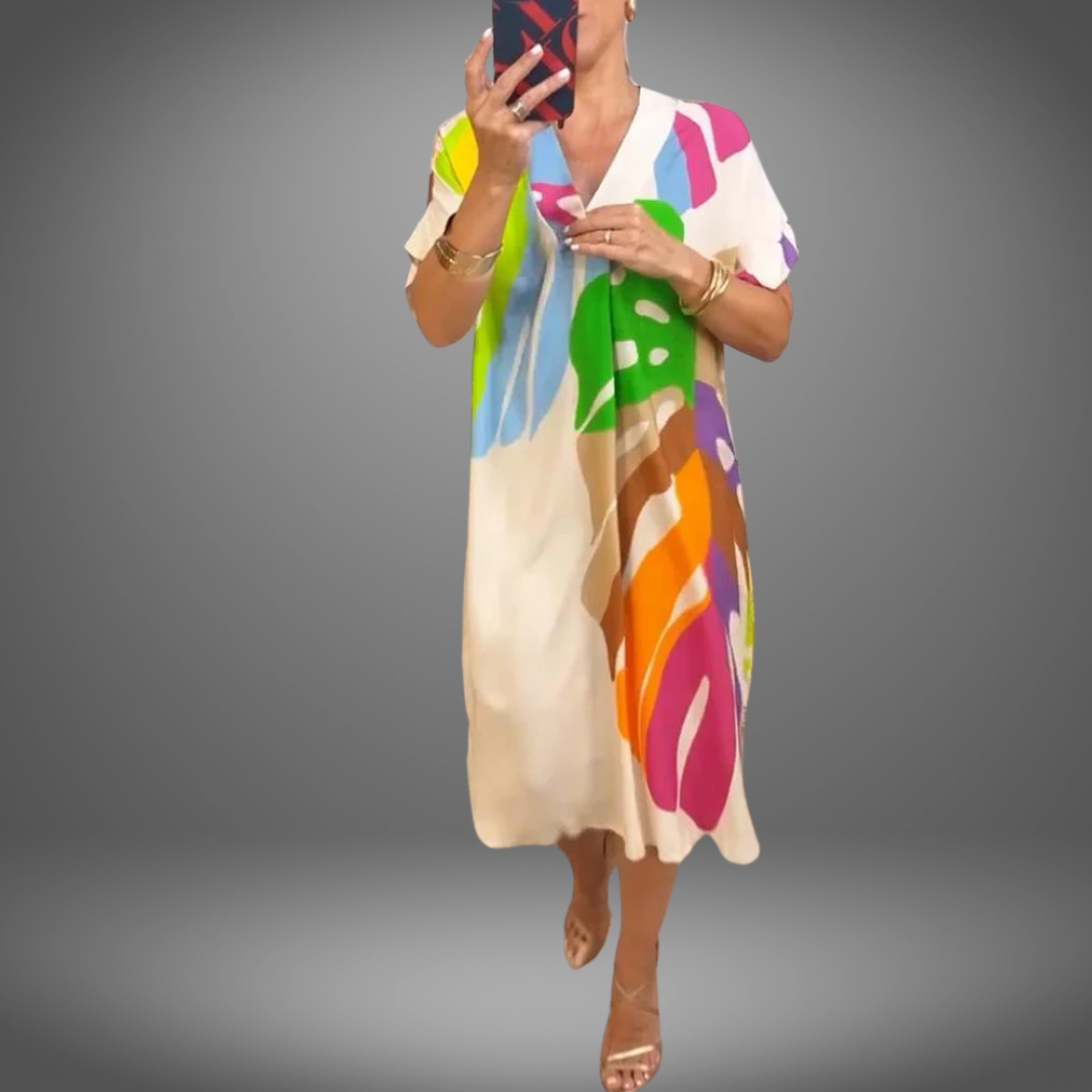 Selma©️ | Lässiges Kleid mit buntem Blätterprint