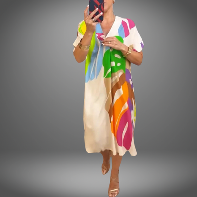 Selma©️ | Lässiges Kleid mit buntem Blätterprint