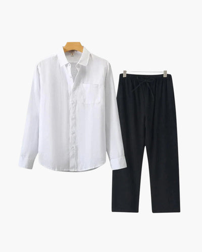 Christopher | Lange Ärmel Hemd & Hose Zweiteiliges Leinen-Set Herren-Sommer-Outfit