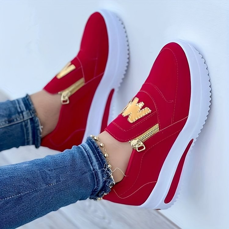 Damen Sneaker mit Seitenreißverschluss und Golddetails – Petellia