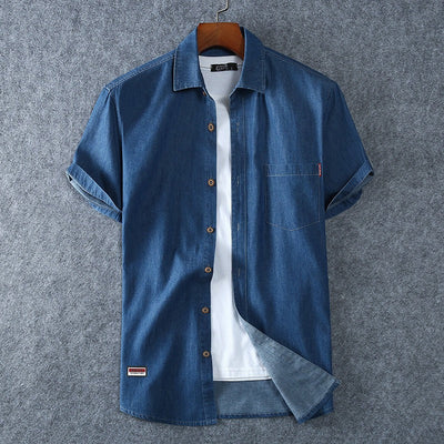 Herren Jeanshemd kurzarm Baumwolle blau - Denver