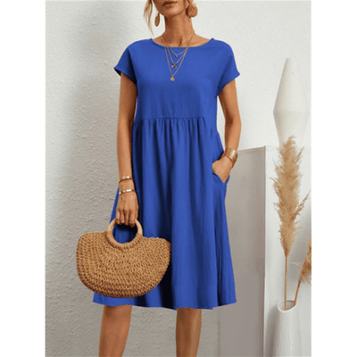 Antonia | Damen Baumwoll-Leinen Midi-Kleid