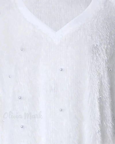 Flauschiger Pullover mit V-Ausschnitt für Frauen