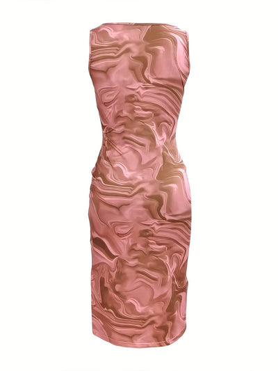 Bodycon Kleid mit Quadratischem Ausschnitt Mini mit Schlitz Digitaldruck