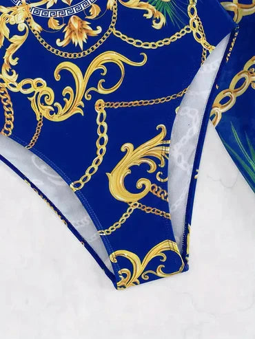 Kim® | Elegante ärmellose Bademode mit blauem Muster