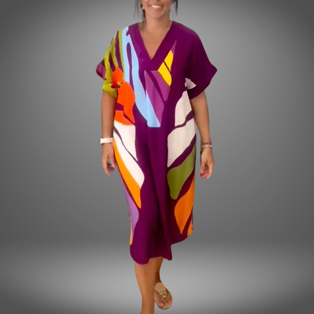 Selma©️ | Lässiges Kleid mit buntem Blätterprint