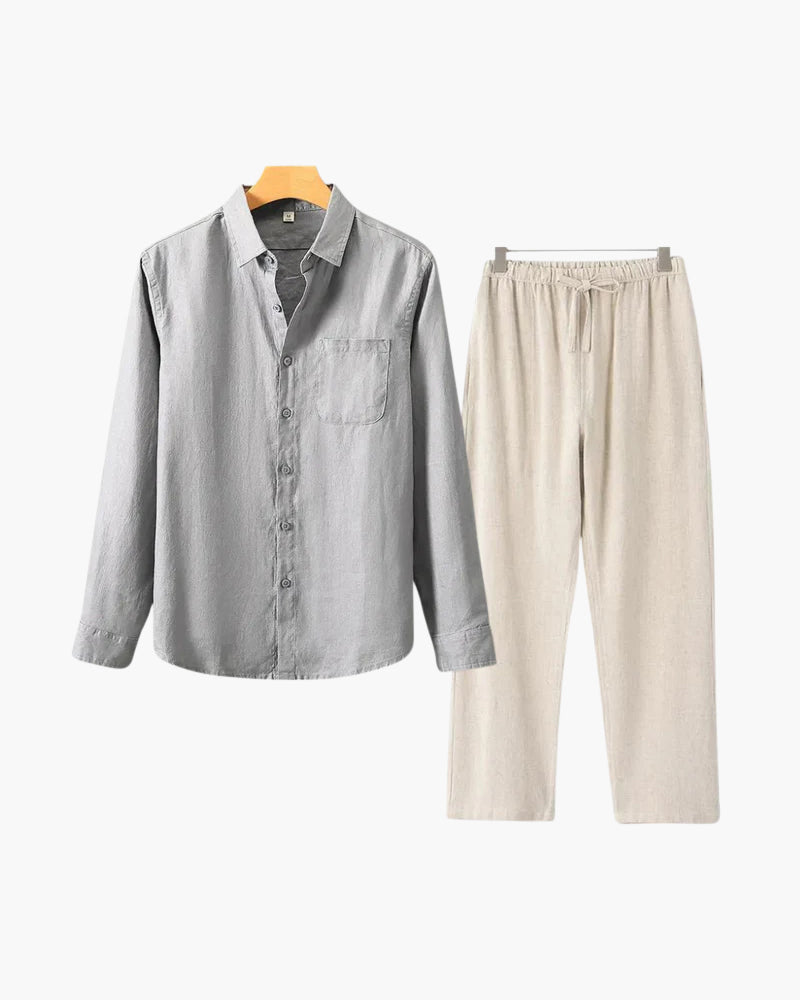Christopher | Lange Ärmel Hemd & Hose Zweiteiliges Leinen-Set Herren-Sommer-Outfit