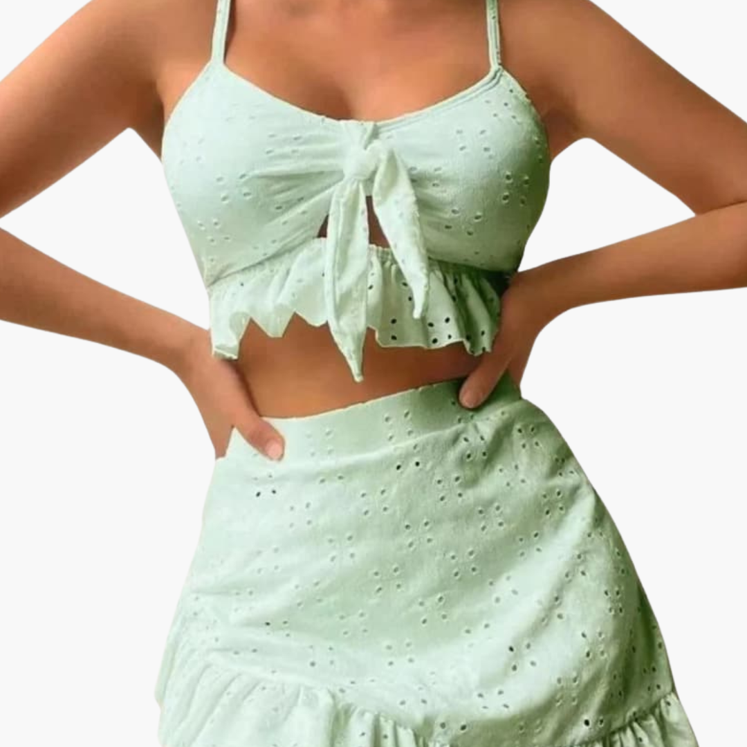 Bikini-Set Damen - 3-teilig mit Rüschen & High-Waist Design