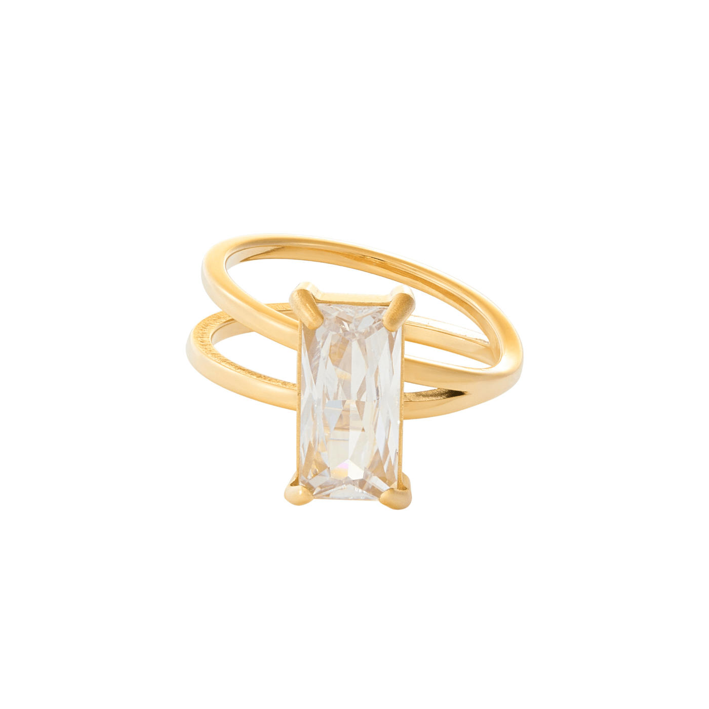 Goldener Ring mit Rechteckigem Kristall Für Frauen