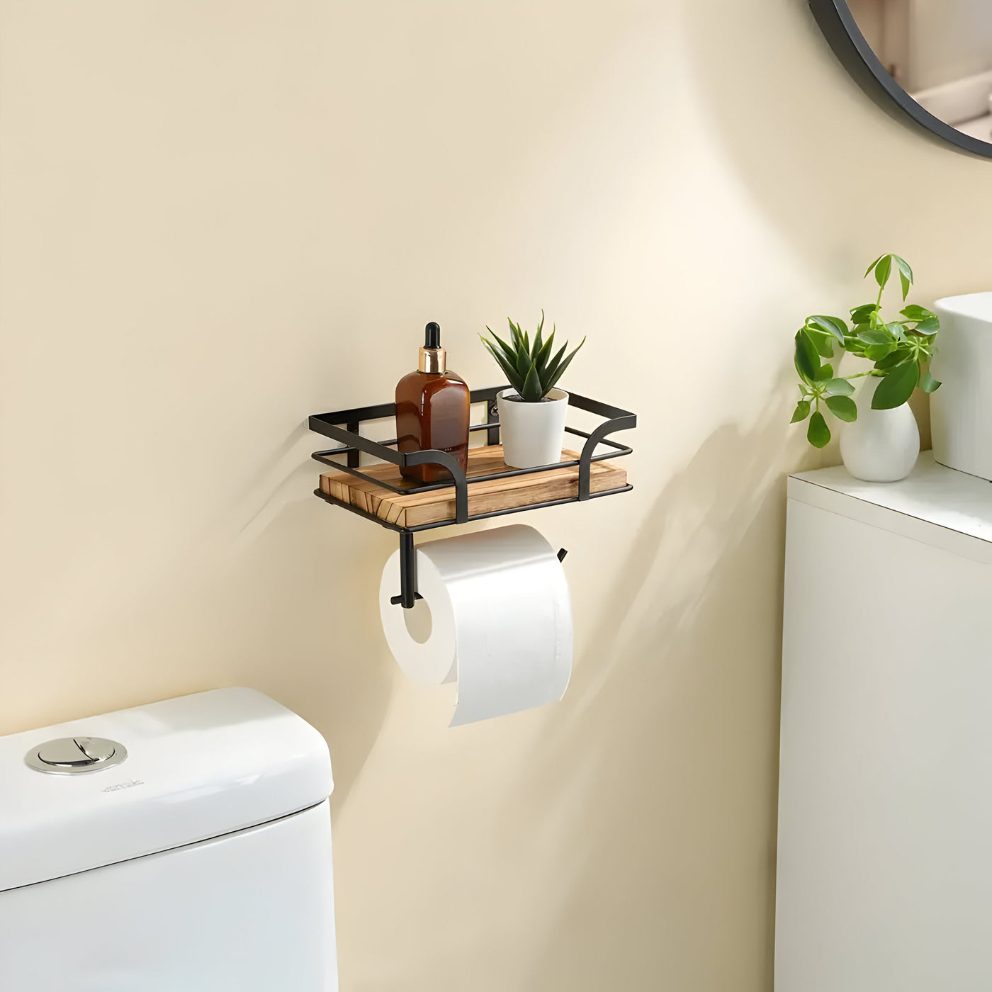 Toilet OrganizeMate - Holz-Wandpapierhalter und -Organizer