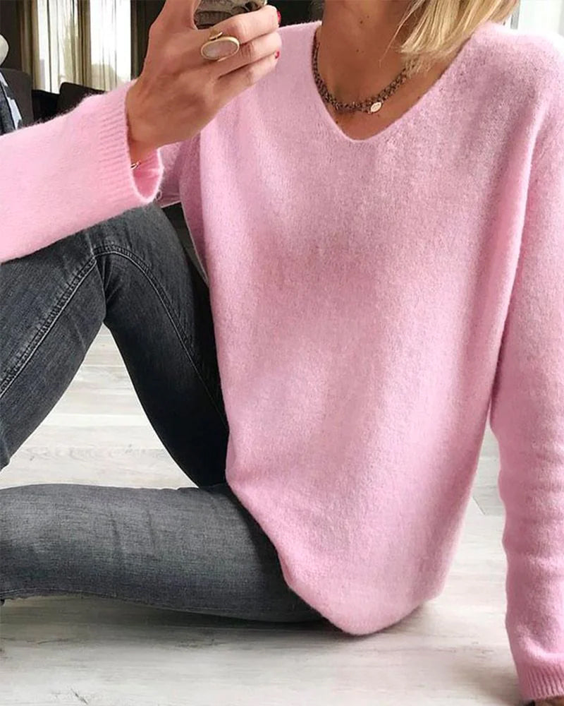 Klassischer V-Ausschnitt Pullover für Frauen