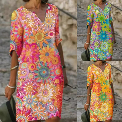 V-Ausschnitt Florales Midikleid für Damen