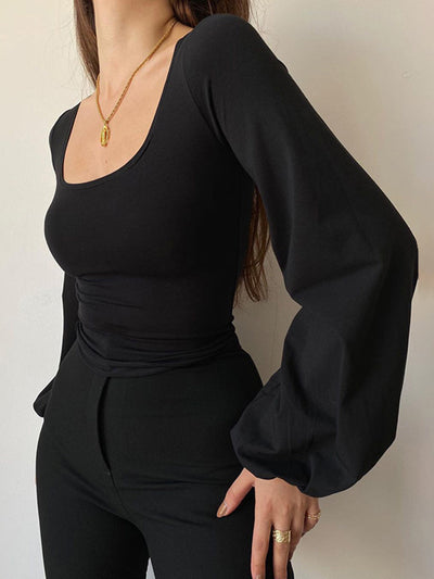 Alexa - Bluse mit quadratischem Ausschnitt und Puffärmeln