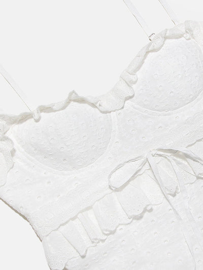 Hanna | Romantisches Spitzenkleid mit Rüschen – Feminine Eleganz in Weiß