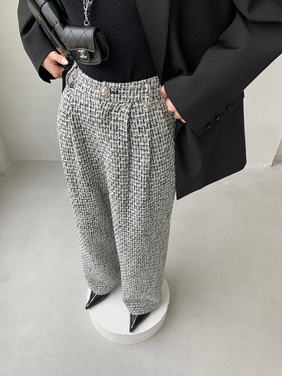 Elegante Tweed Stoffhose mit weitem Bein für Frauen