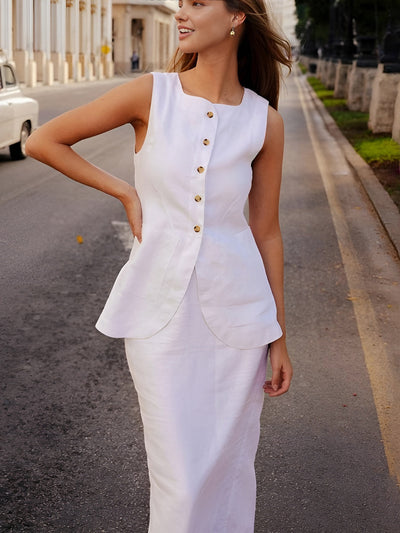 Xiomara - Schickes weißes Rockset mit quadratischem Ausschnitt