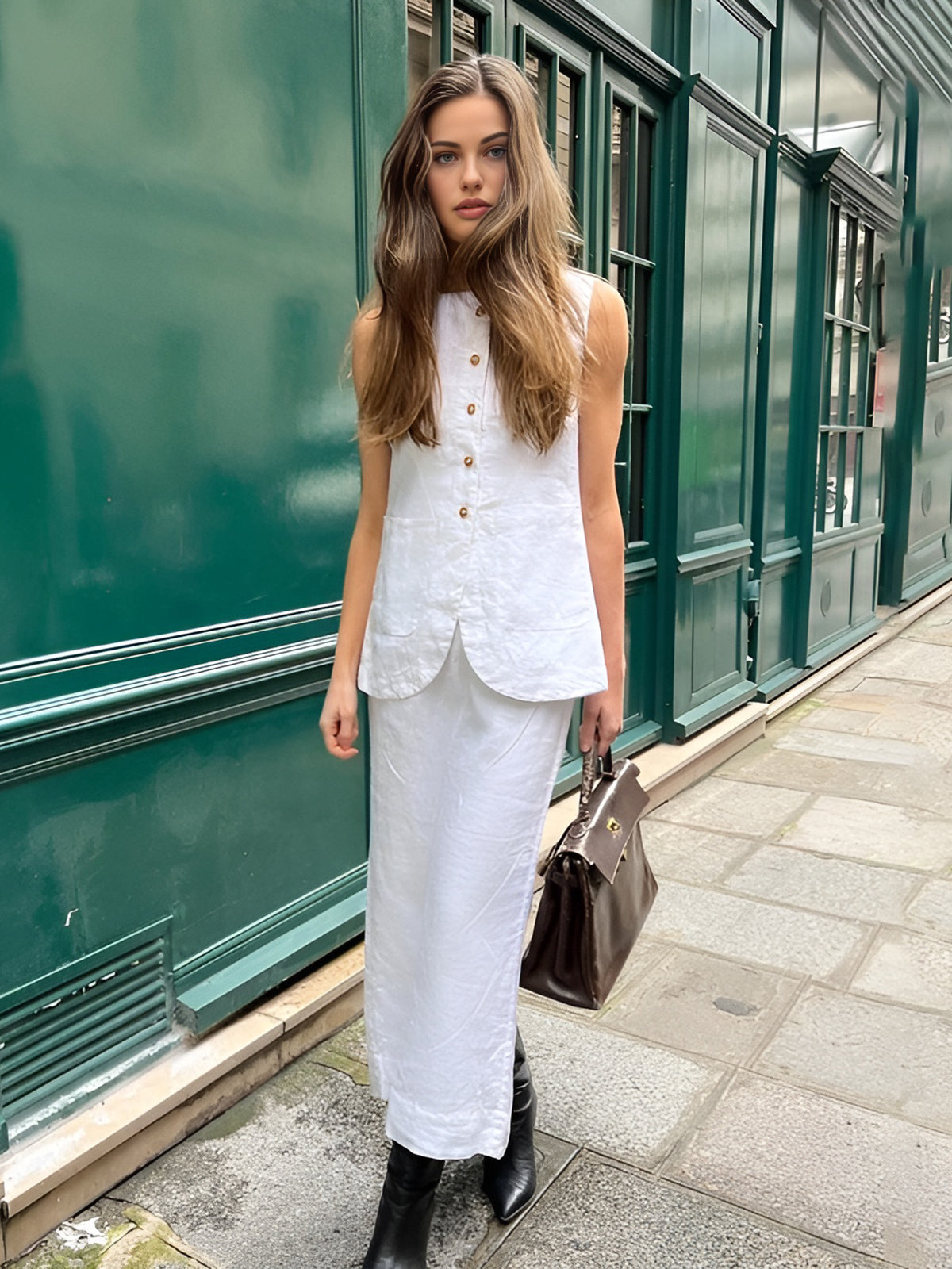 Xiomara - Schickes weißes Rockset mit quadratischem Ausschnitt