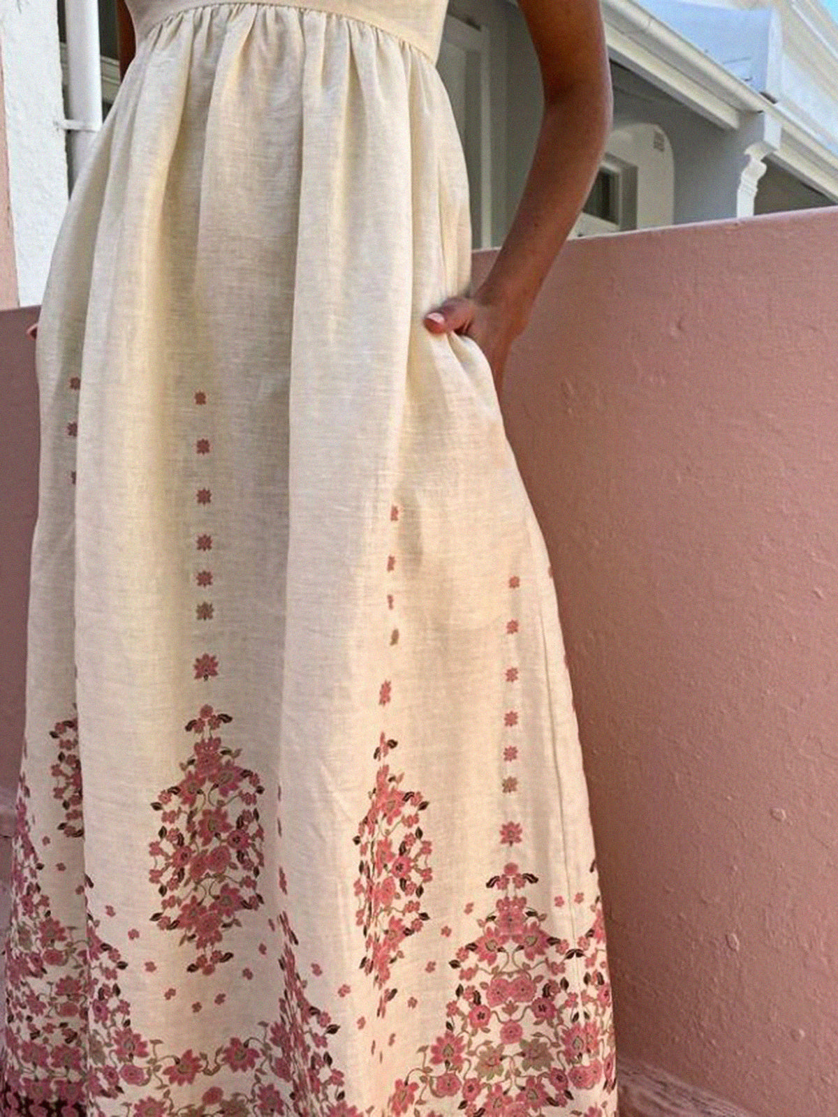 Olivia - Langes Kleid mit Spaghettiträger und Blumenmuster