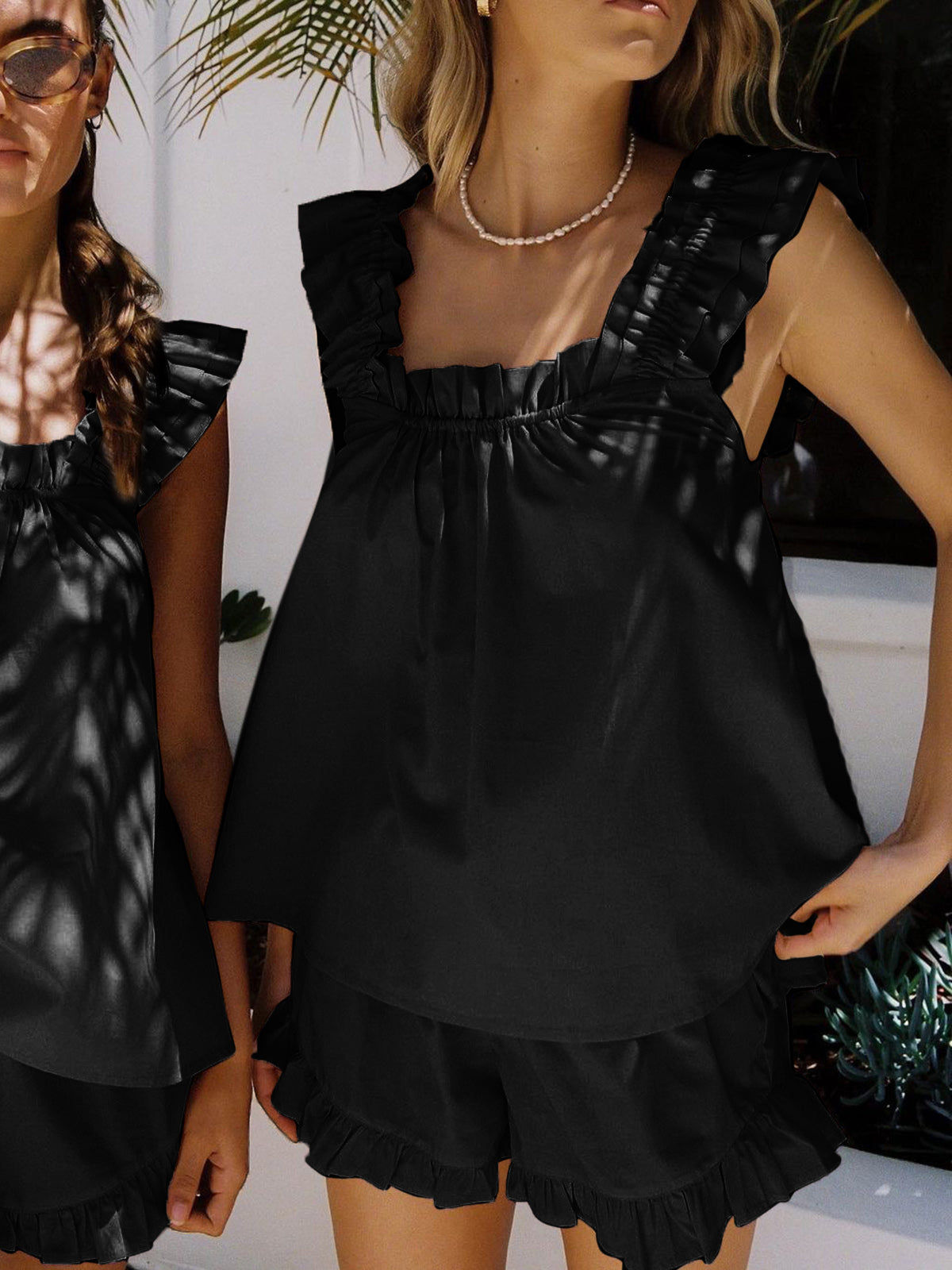 Sulaima | Set aus ärmellosem Top und Shorts mit Rüschen