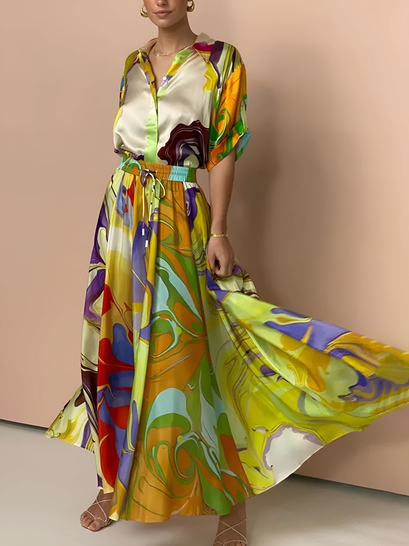 Samanta - Satin Print Kordelrock Set