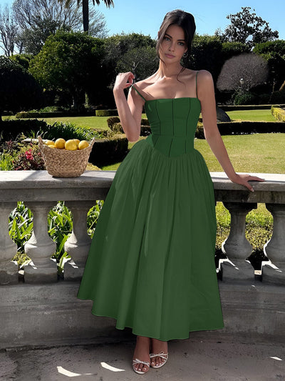 Mia | Elegantes Corsagen-Midikleid mit Spaghettiträgern – Feminine Raffinesse