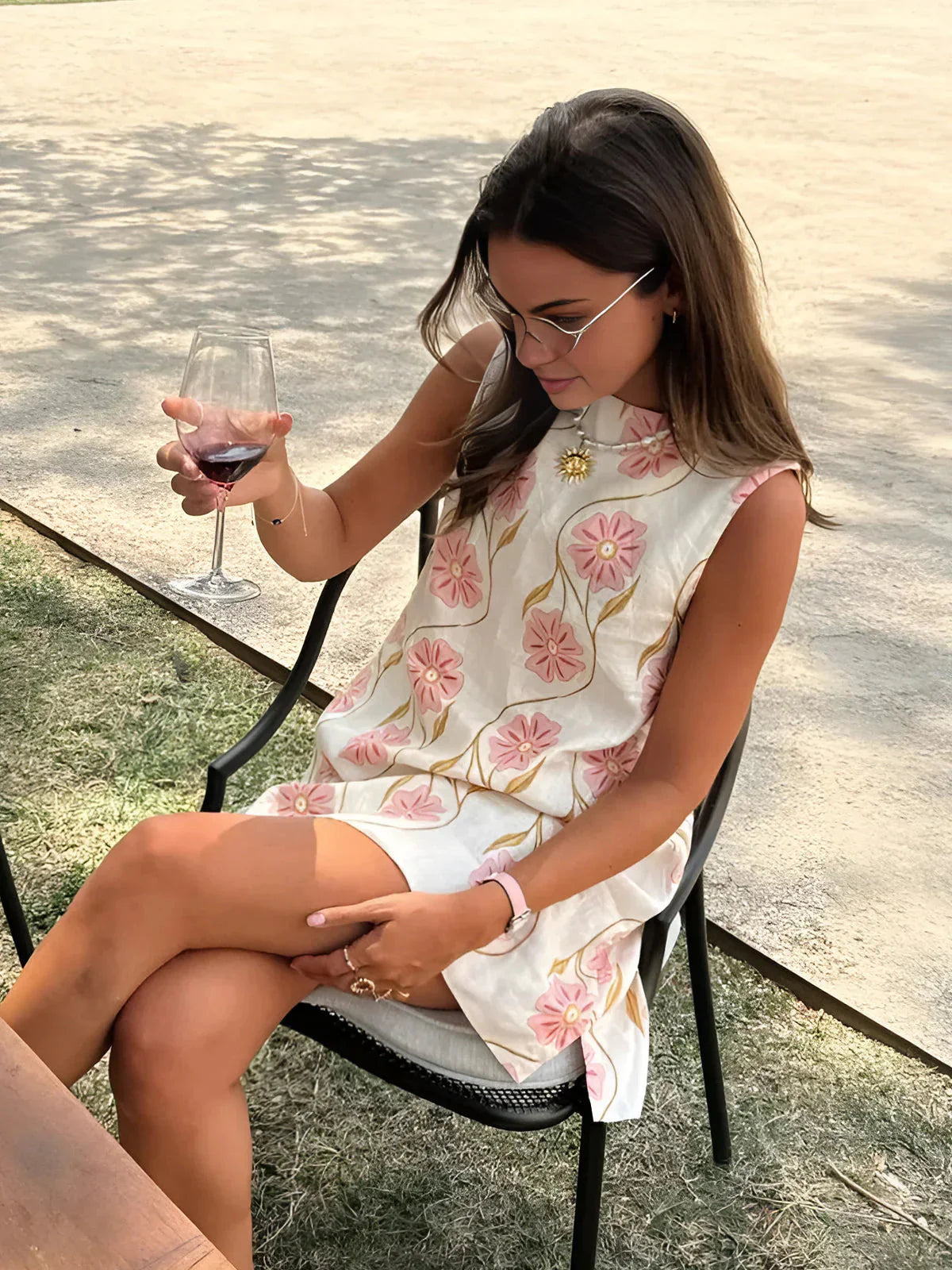 Bezauberndes Leinen Minikleid mit Blumenmuster für Frauen