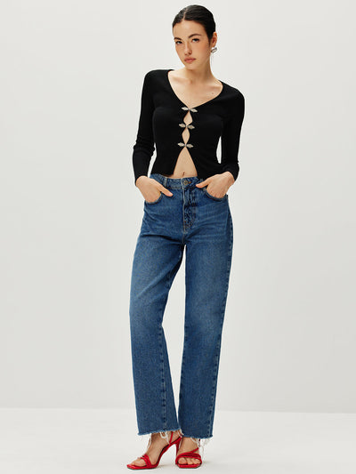 Taillierte Strickweste mit Strassverschluss luxuriöser Strick für Frauen