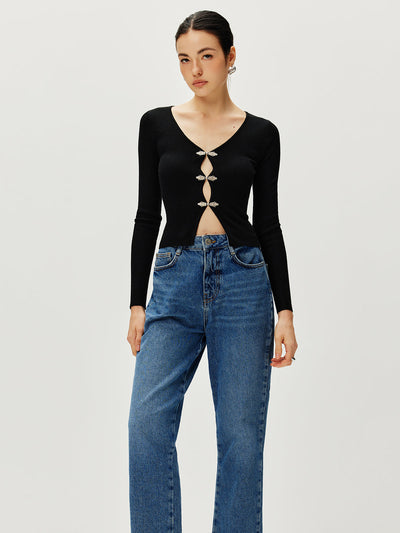 Taillierte Strickweste mit Strassverschluss luxuriöser Strick für Frauen