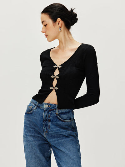 Taillierte Strickweste mit Strassverschluss luxuriöser Strick für Frauen